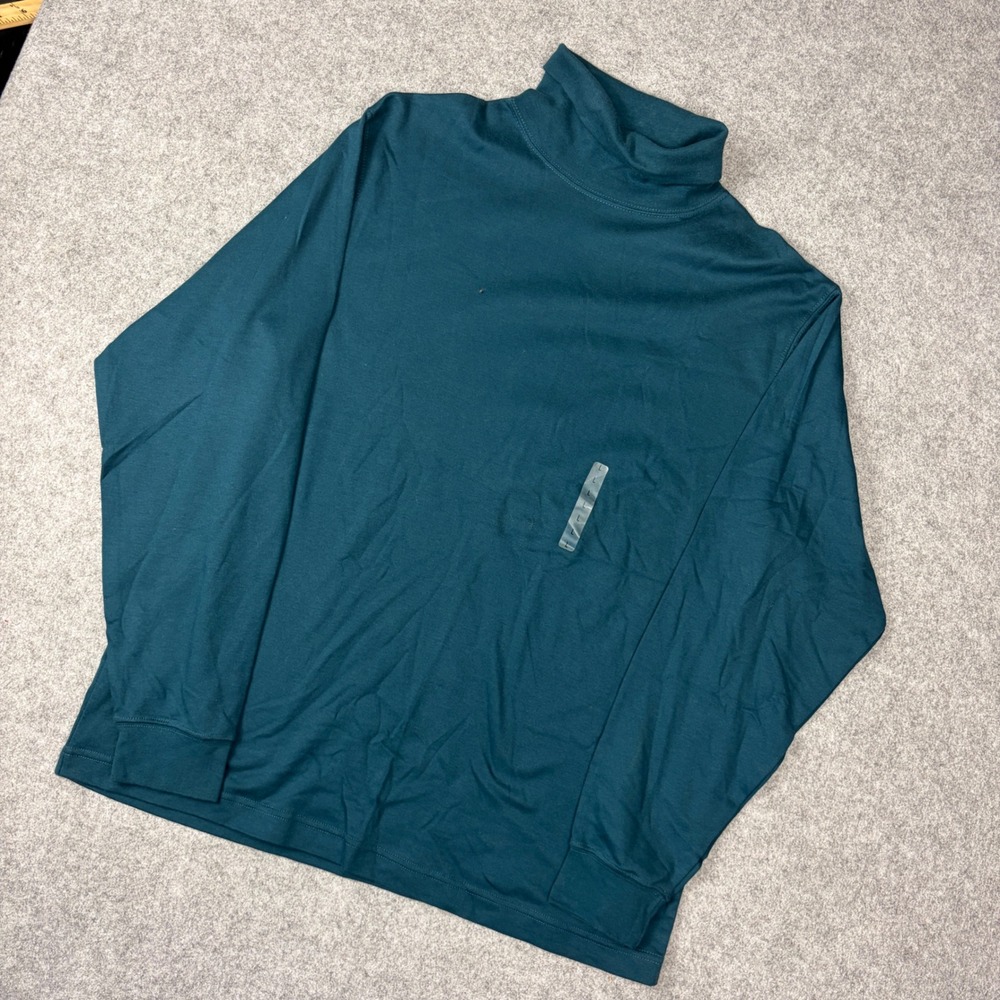 Roundtree & Yorke Mens Turtleneck Shirt Large Green Long Sleeve 100% Cotton L